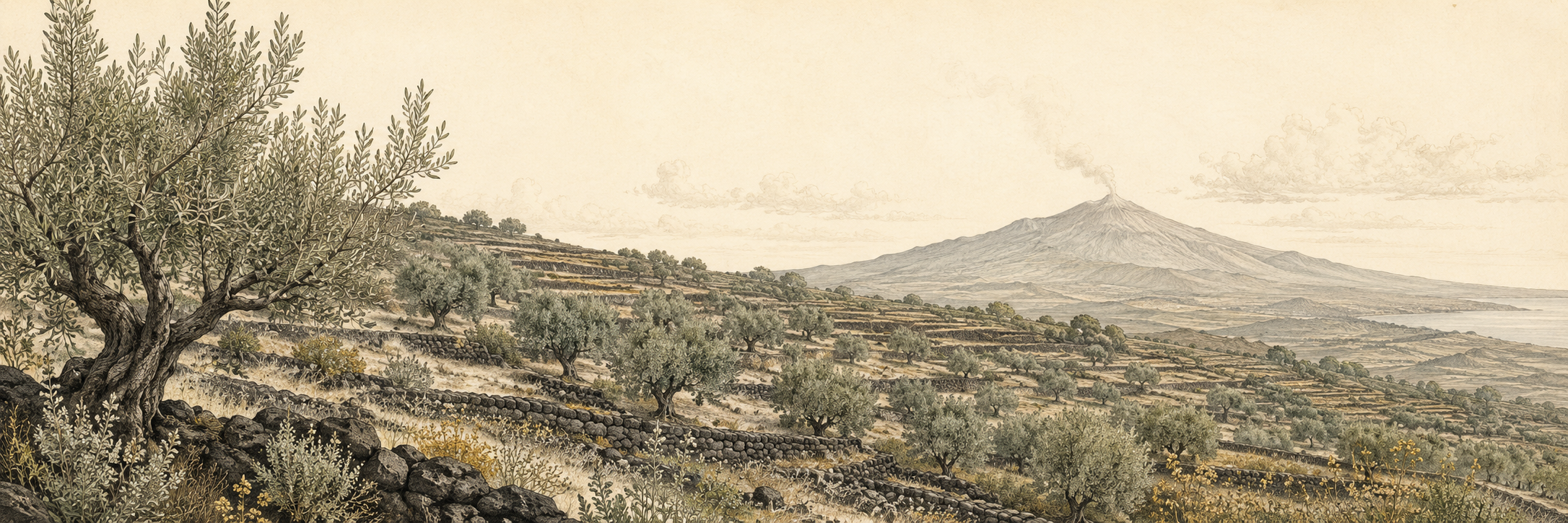 Sicilian olive groves at golden hour